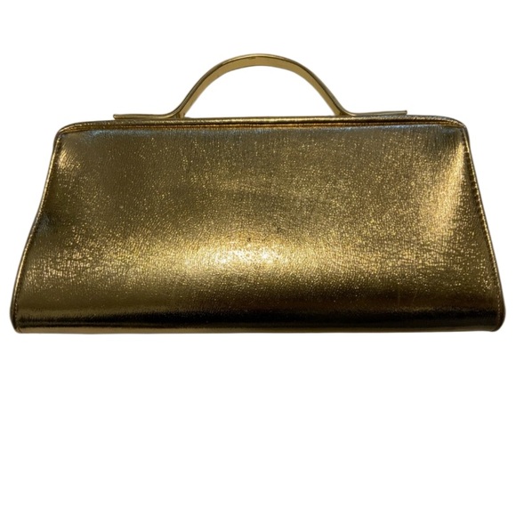 Handbags - Vintage Gold Metallic Snap Closure Hideaway Handle Envelope Clutch